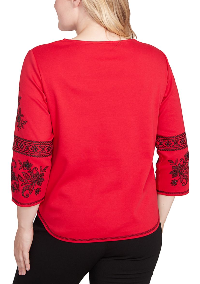 Womens Jet Setter Embroidered Sleeves Top