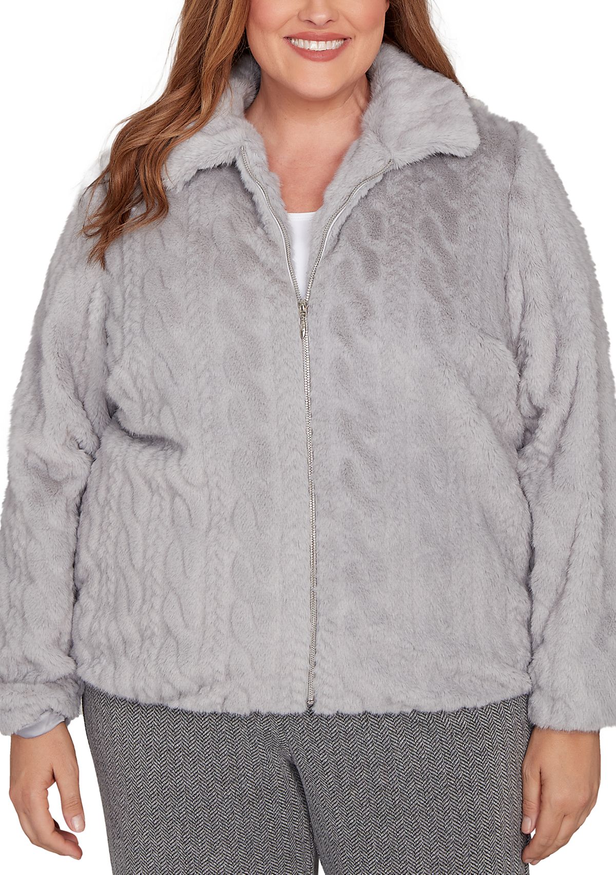 Plus Size Jet Setter Sculpted Faux Fur Jacket 