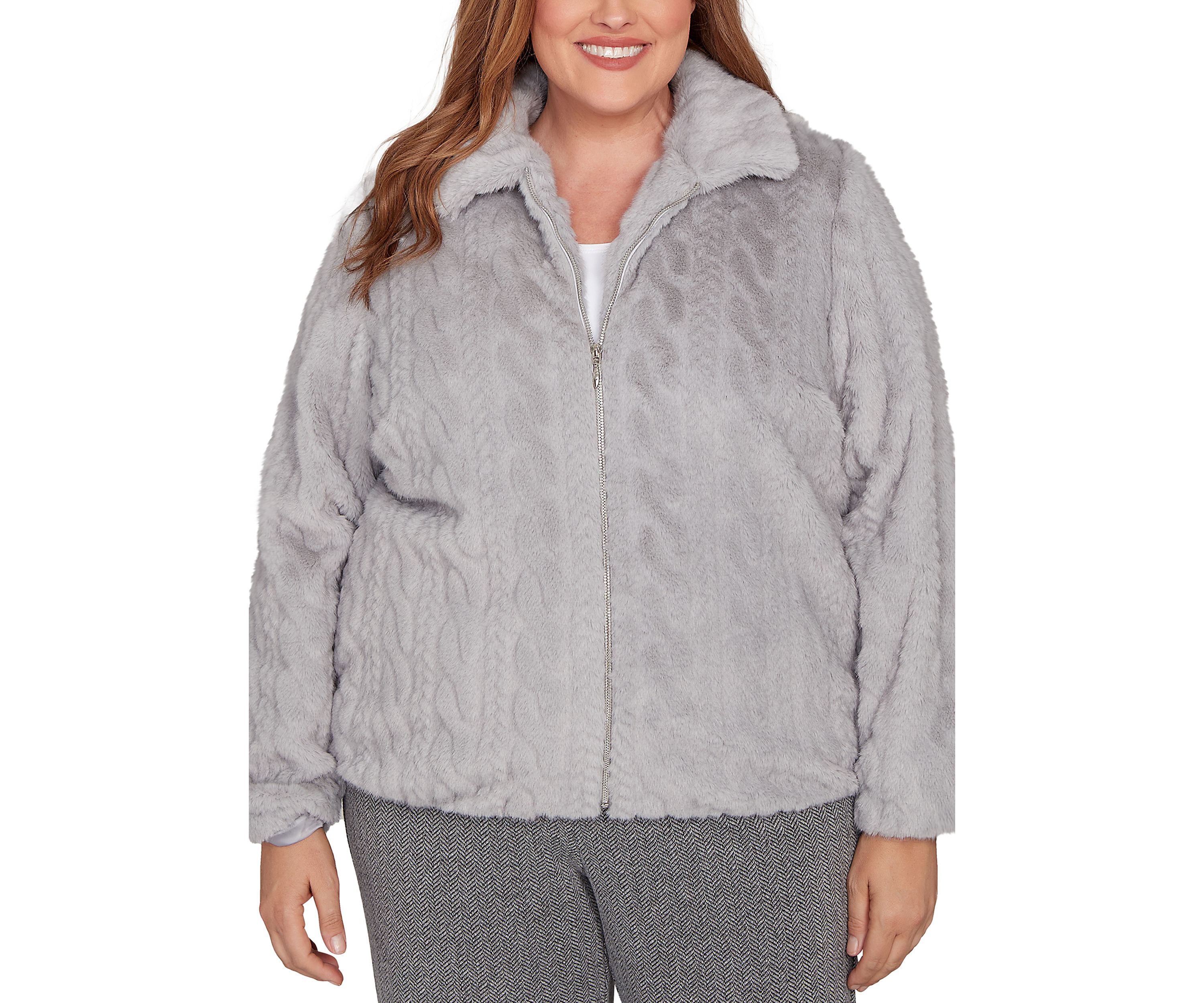 Plus Size Jet Setter Sculpted Faux Fur Jacket 