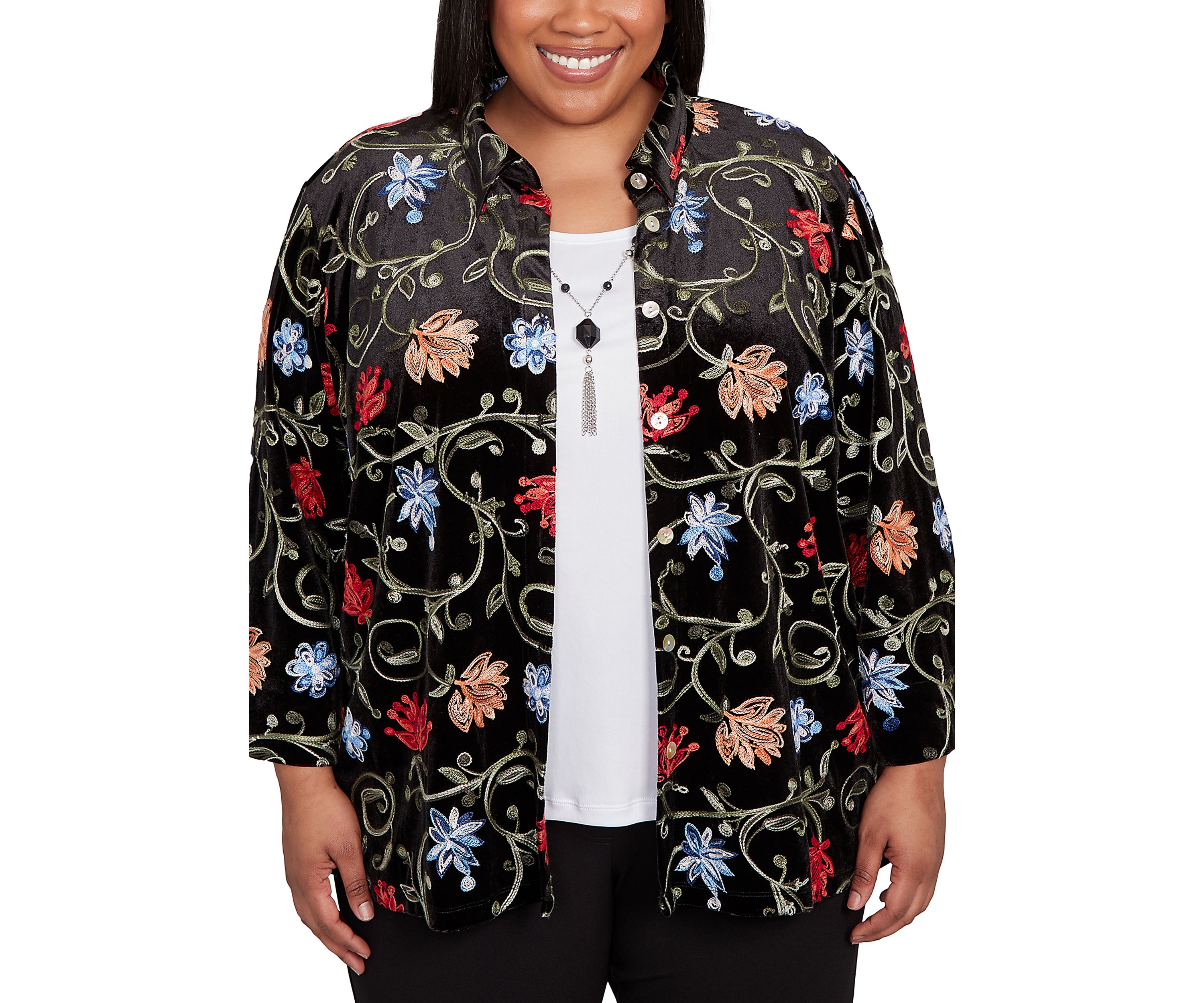 Plus Size Jet Setter Velvet Floral Two In One Top 
