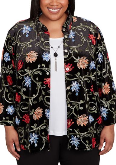 Plus Size Jet Setter Velvet Floral Two In One Top 