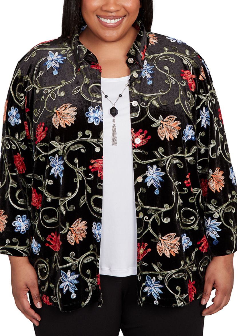 Plus Size Jet Setter Velvet Floral Two In One Top 