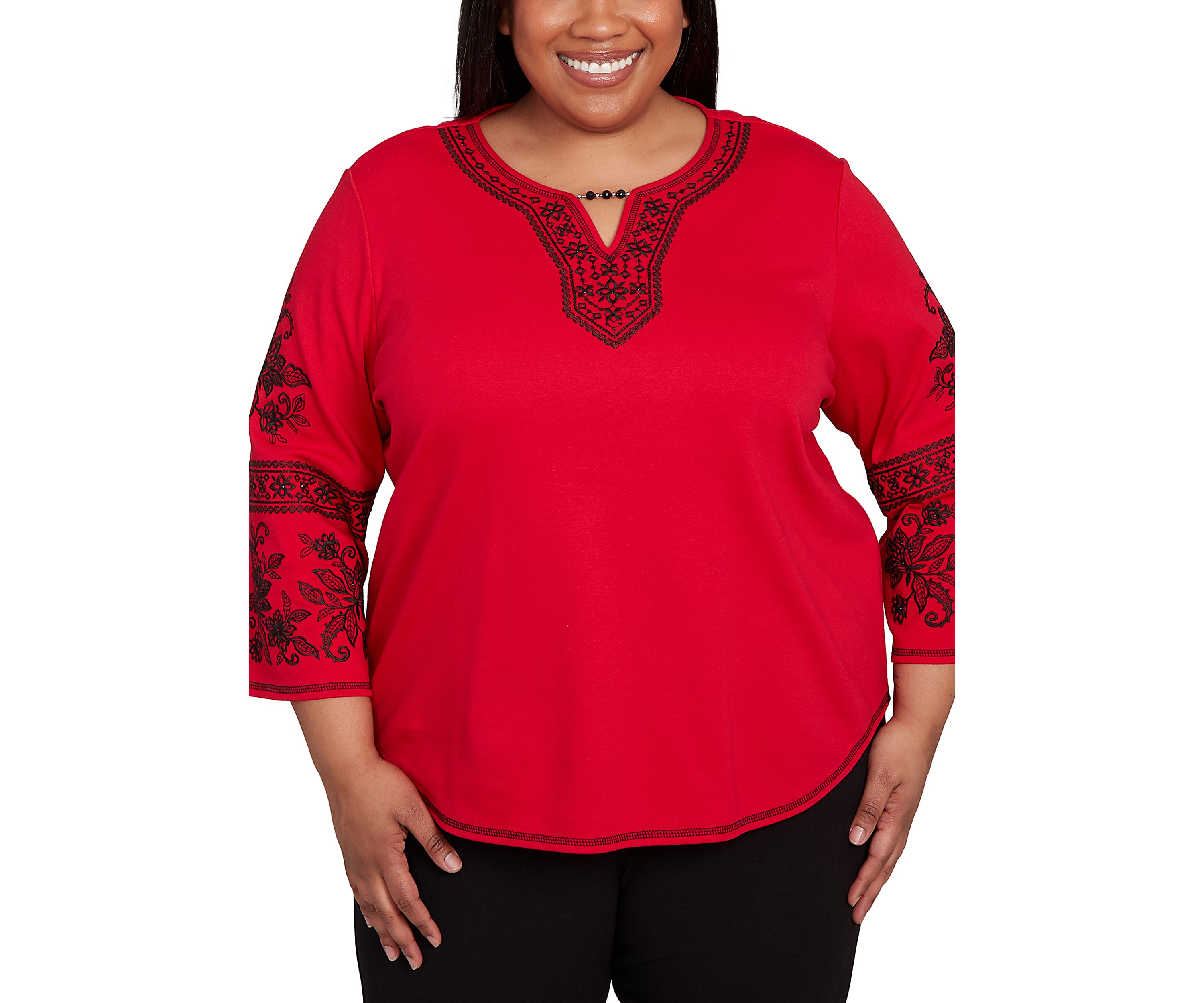 Plus Size Jet Setter Embroidered Sleeve Top 
