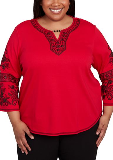 Plus Size Jet Setter Embroidered Sleeve Top 