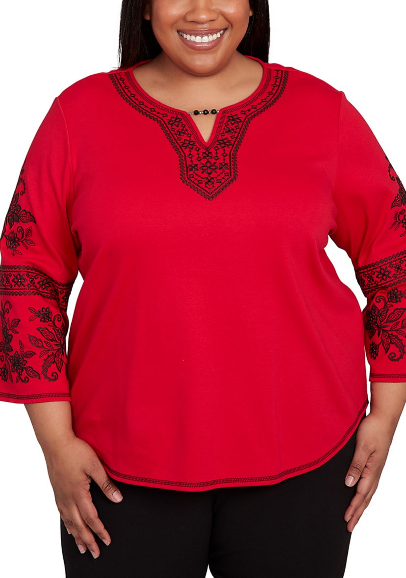 Plus Size Jet Setter Embroidered Sleeve Top 