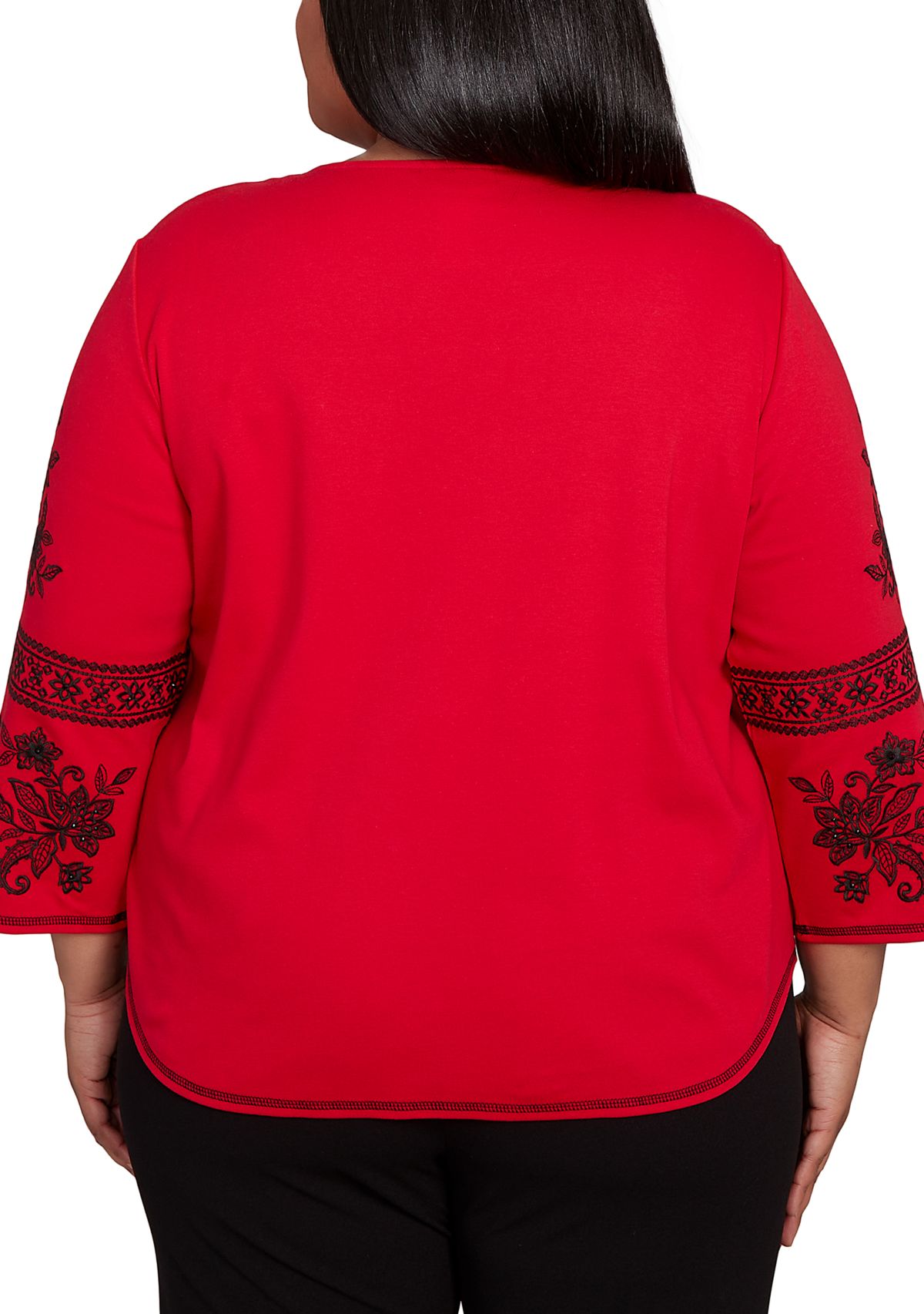 Plus Size Jet Setter Embroidered Sleeve Top 