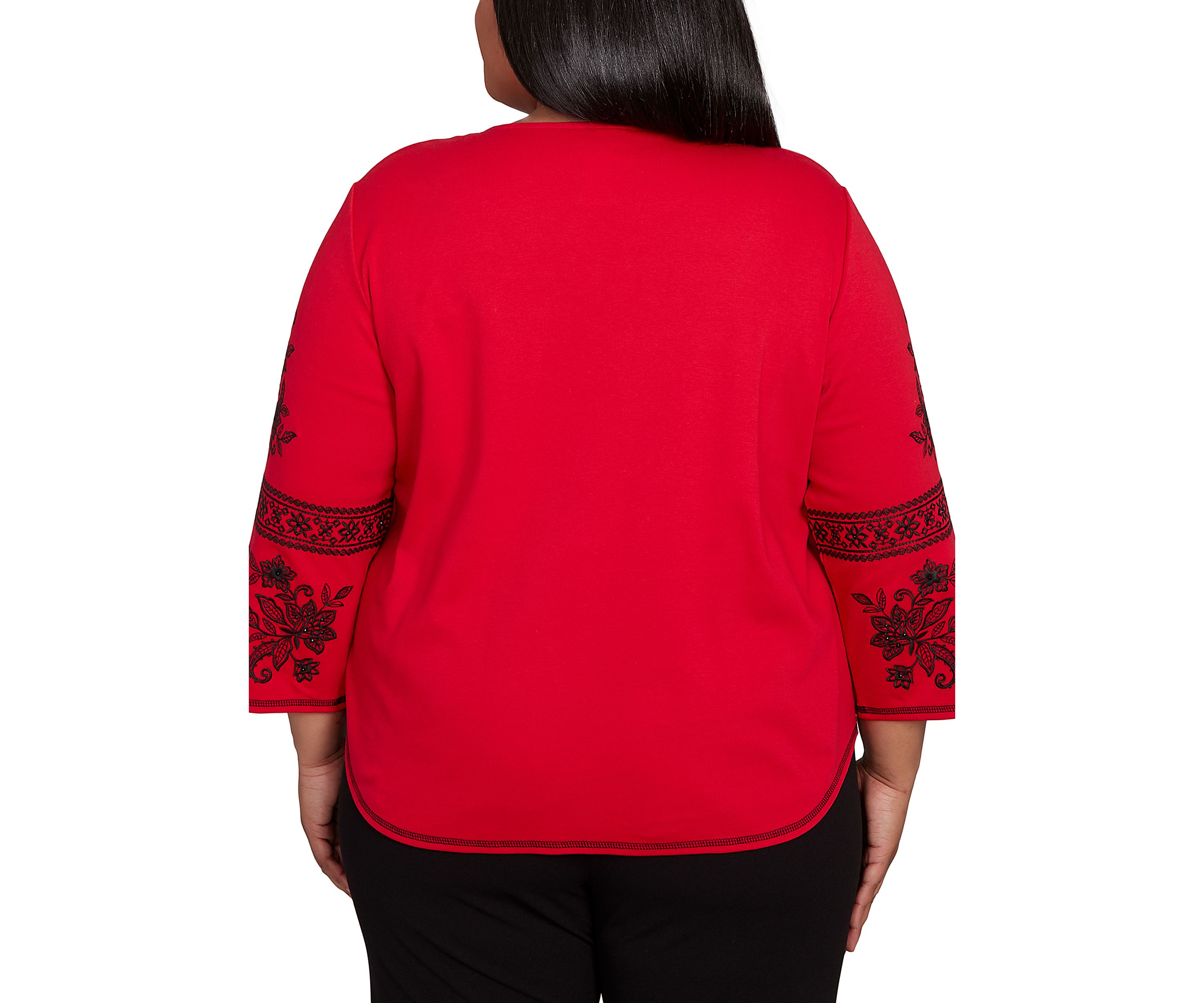 Plus Size Jet Setter Embroidered Sleeve Top 