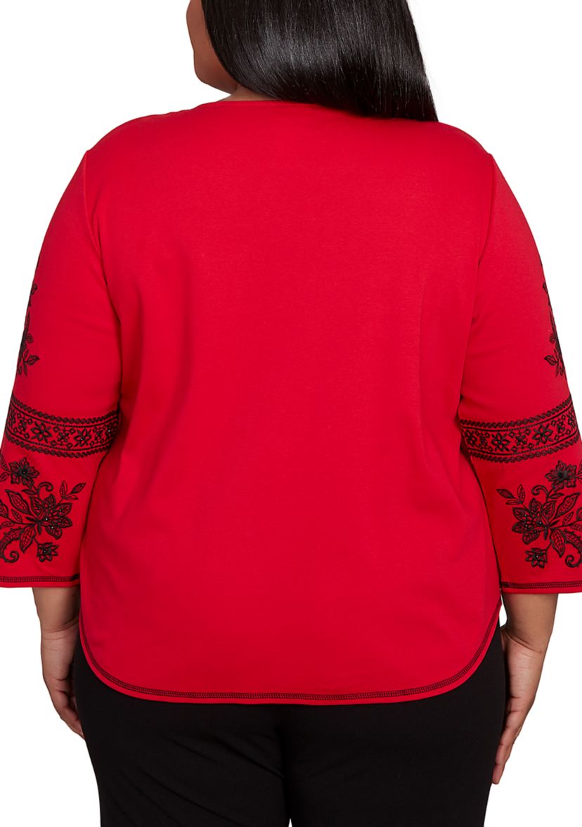Plus Size Jet Setter Embroidered Sleeve Top 