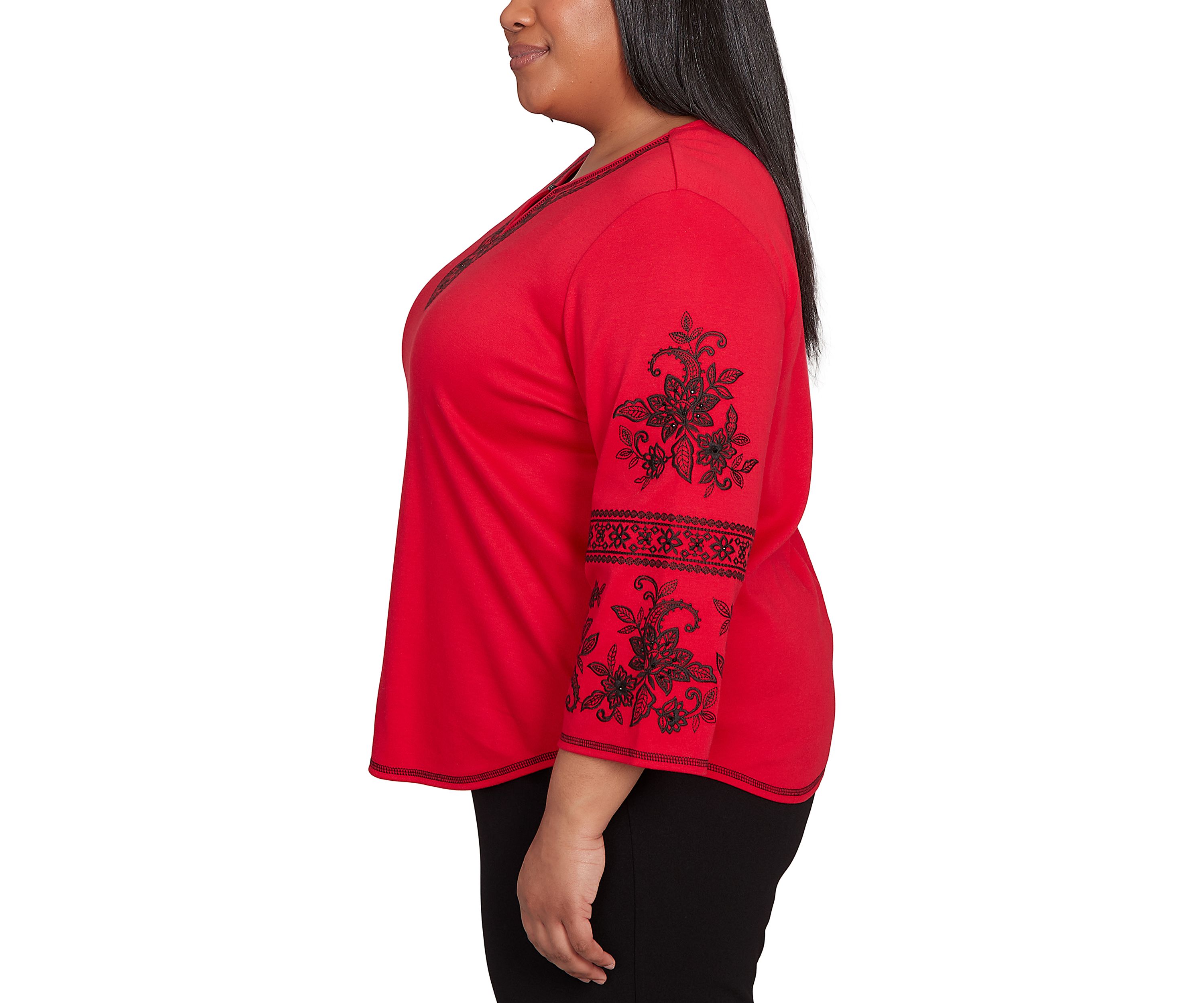 Plus Size Jet Setter Embroidered Sleeve Top 