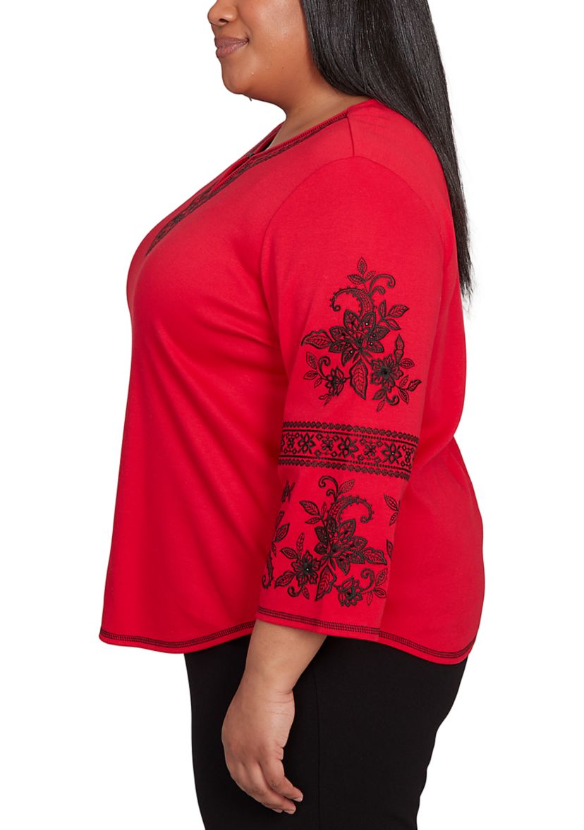 Plus Size Jet Setter Embroidered Sleeve Top 