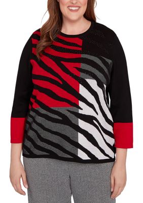 Alfred Dunner Women's Plus Size Jet Setter Zebra Colorblock, 3X