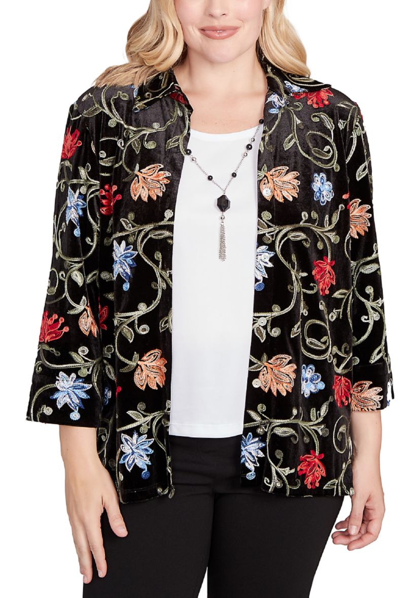 Petite Jet Setter Velvet Floral Two In One Top 