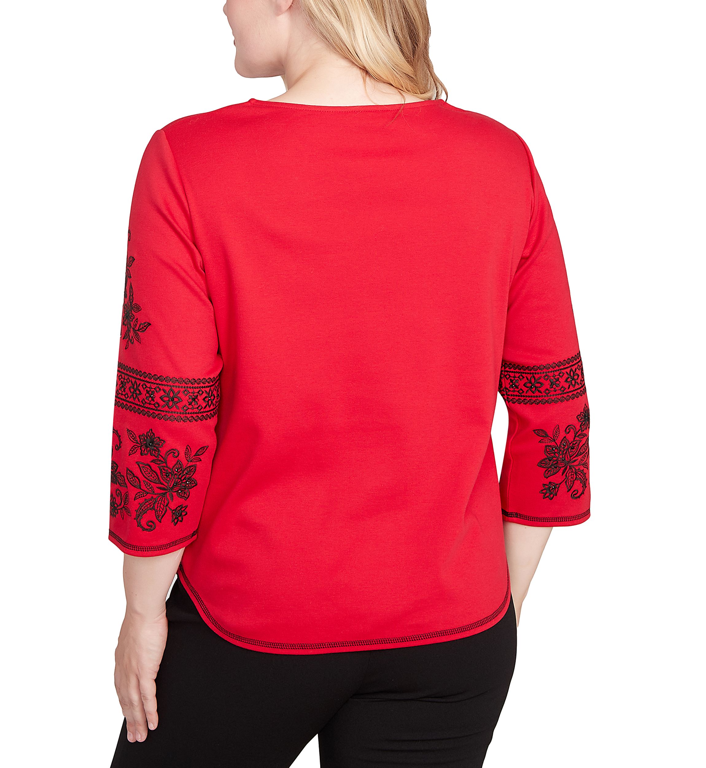 Petite Jet Setter Embroidered Sleeve Top 