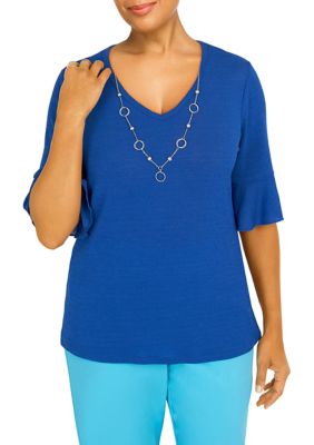 Women's Solid Onion Skin Top with Necklace