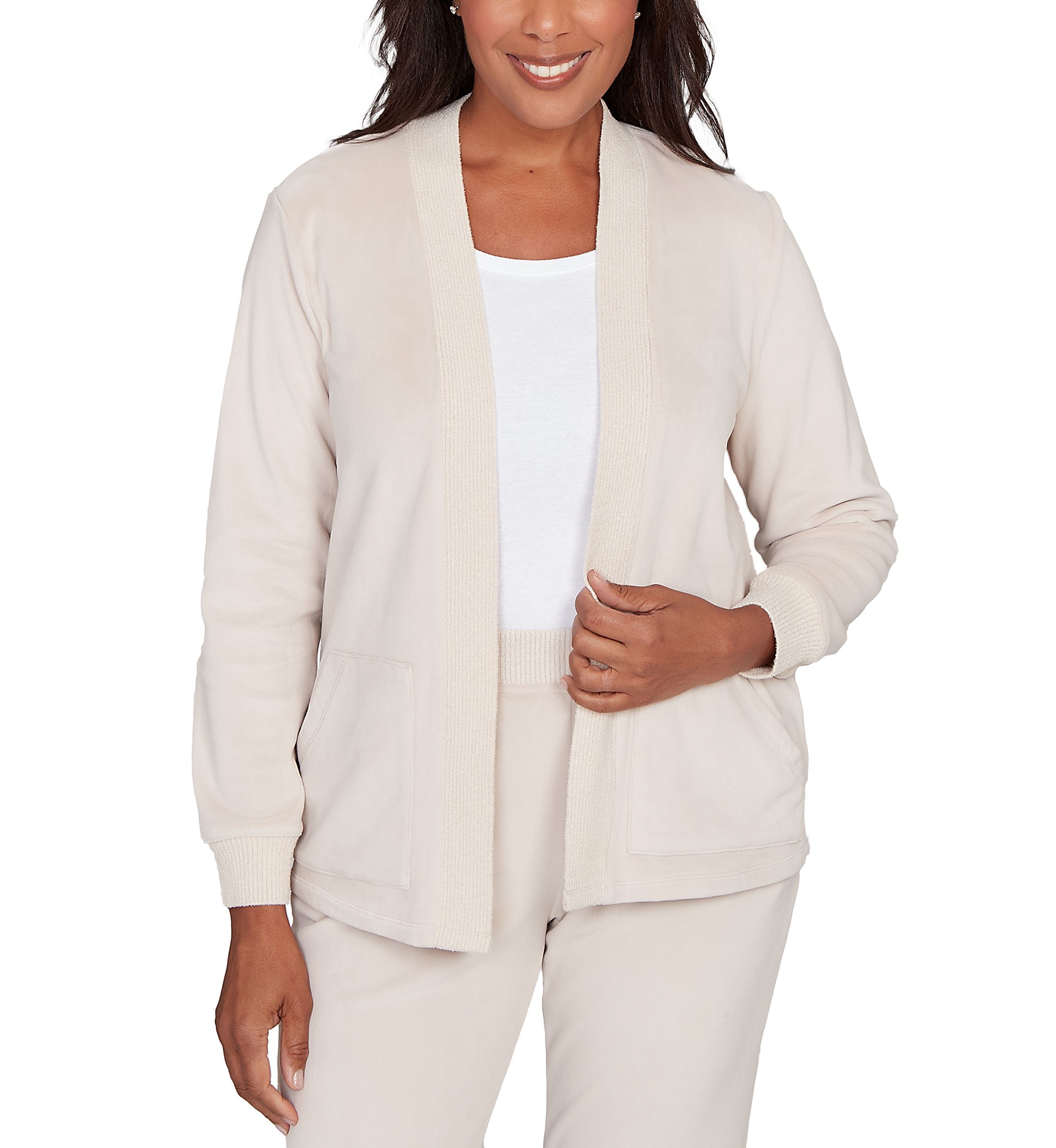 Womens Calm Luxe Cardigan with Rib Trim