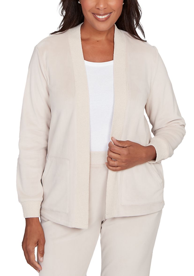 Womens Calm Luxe Cardigan with Rib Trim