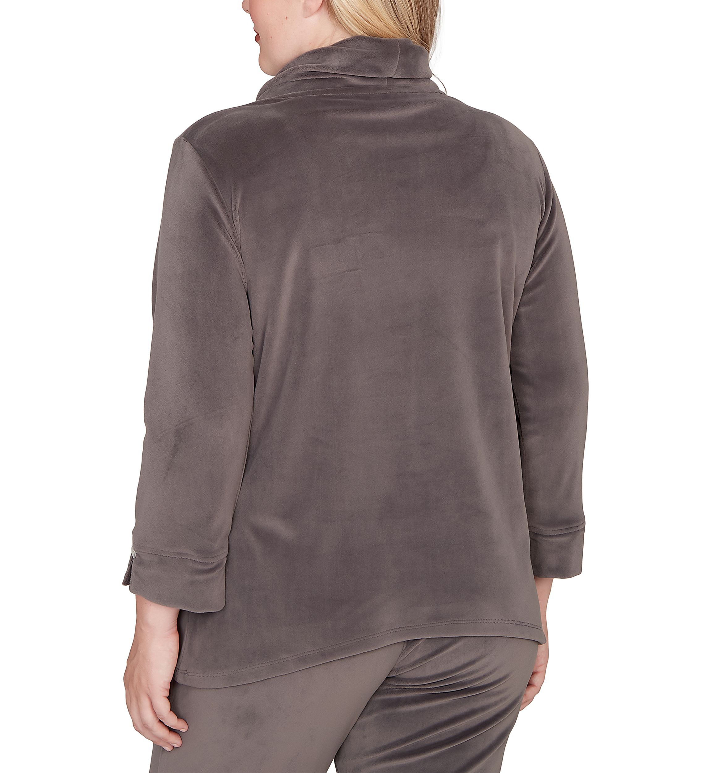 Womens Calm Luxe Cowl Neck Button Tab Top
