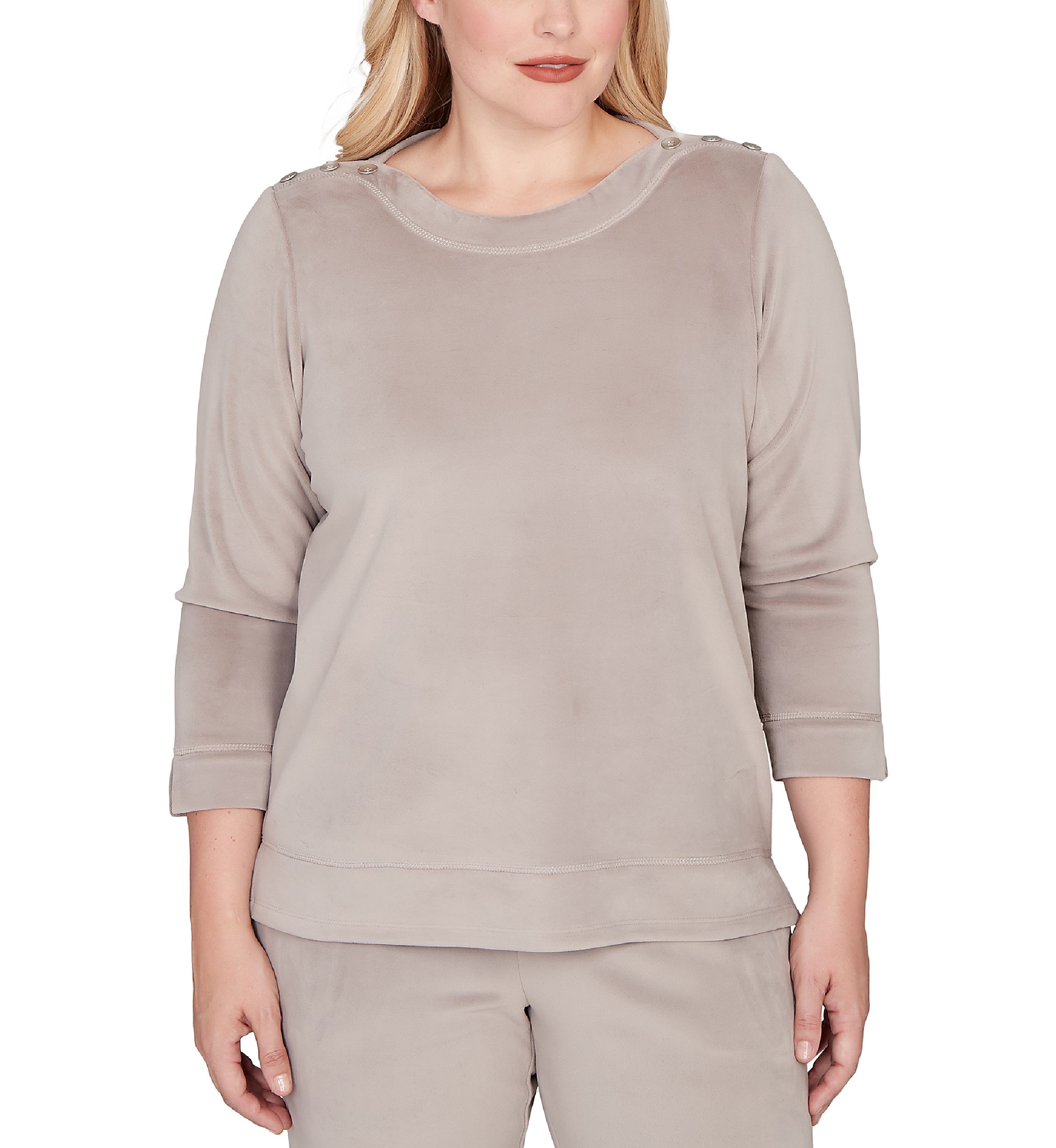 Womens Calm Luxe Shoulder Button Top