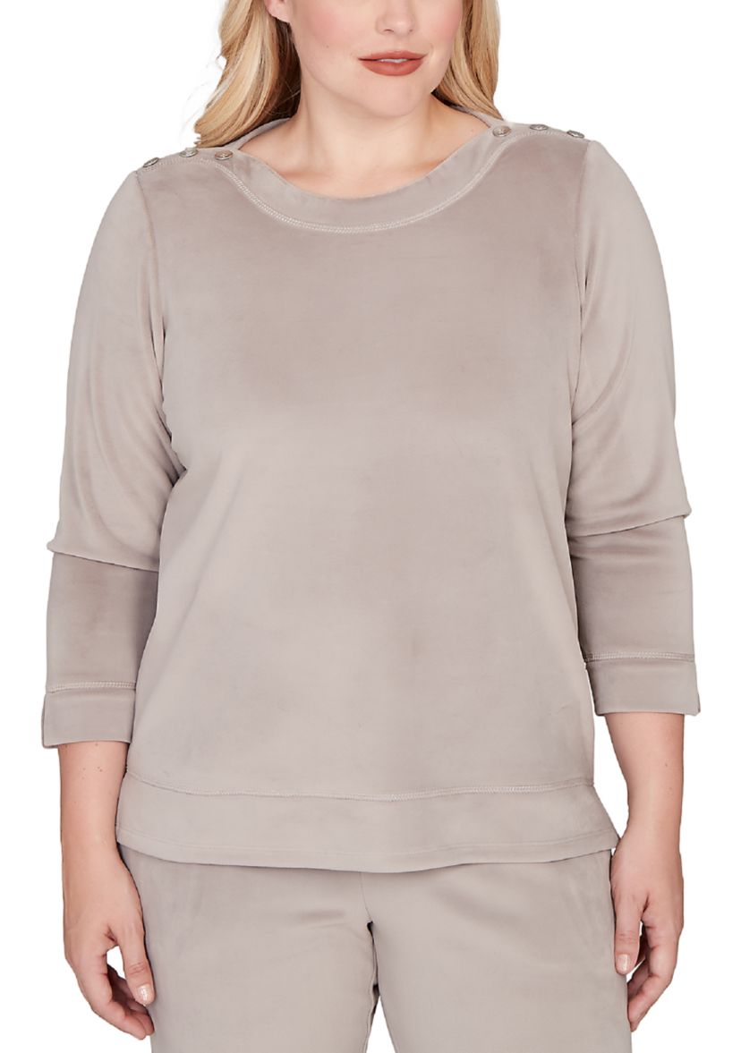 Womens Calm Luxe Shoulder Button Top
