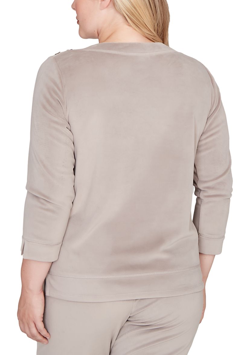 Womens Calm Luxe Shoulder Button Top