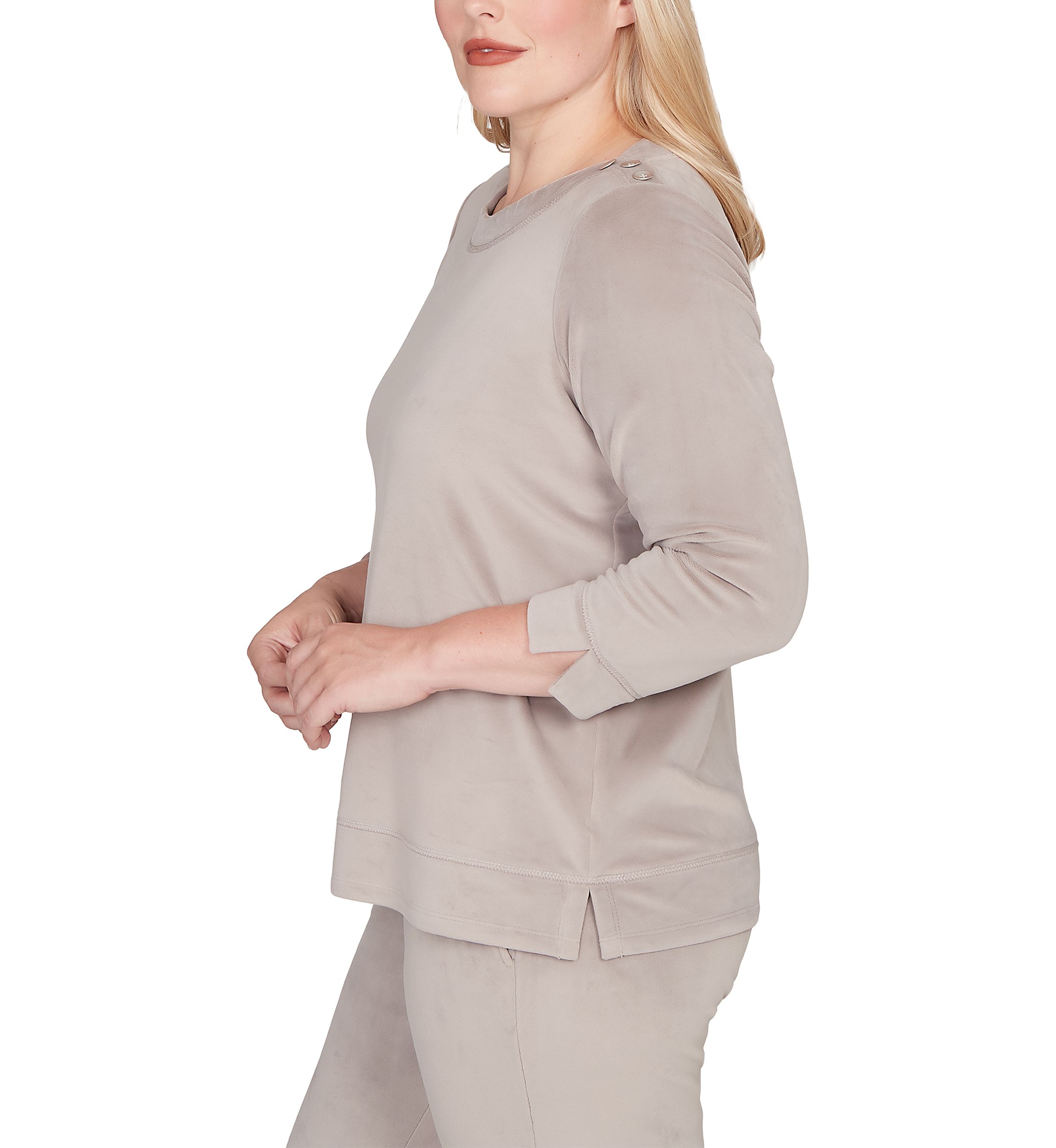 Womens Calm Luxe Shoulder Button Top