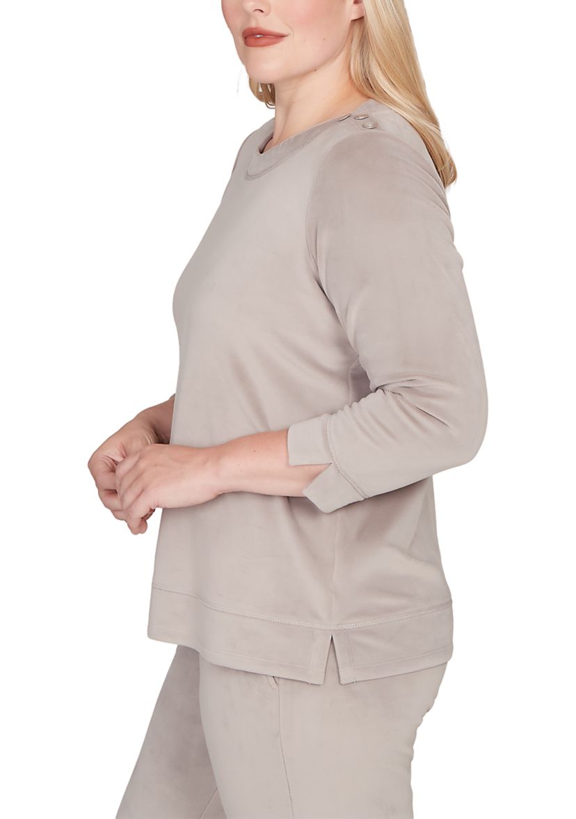 Womens Calm Luxe Shoulder Button Top