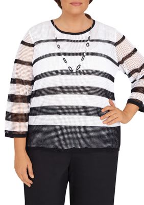 Plus Mesh Stripe Shirt