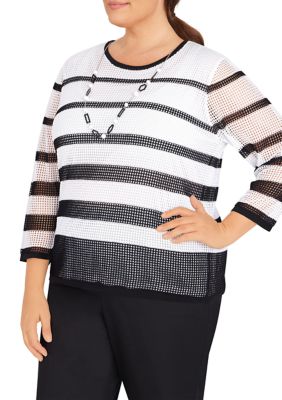 Plus Mesh Stripe Shirt