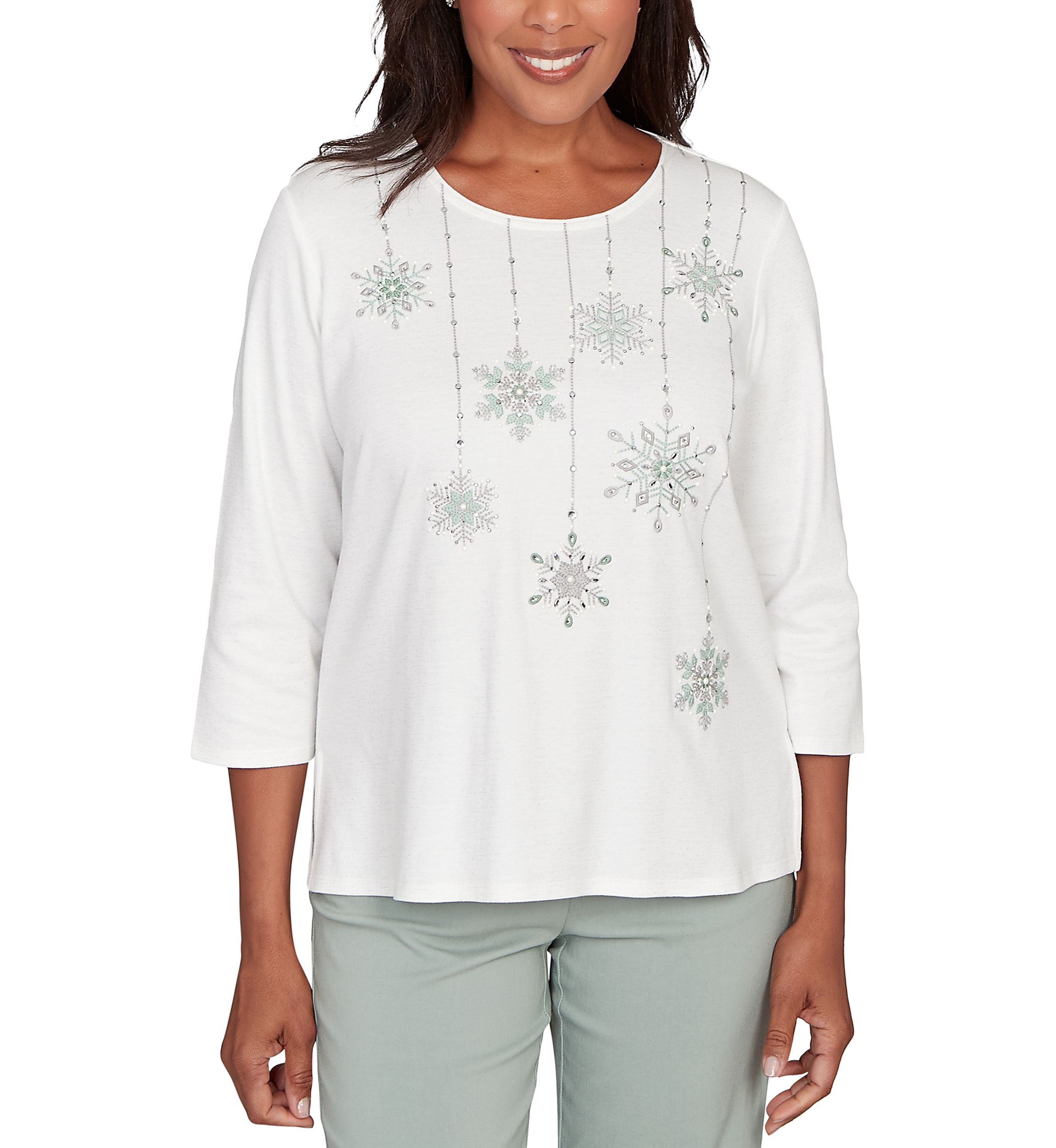 Womens Stockbridge Snowflakes Shimmer Top