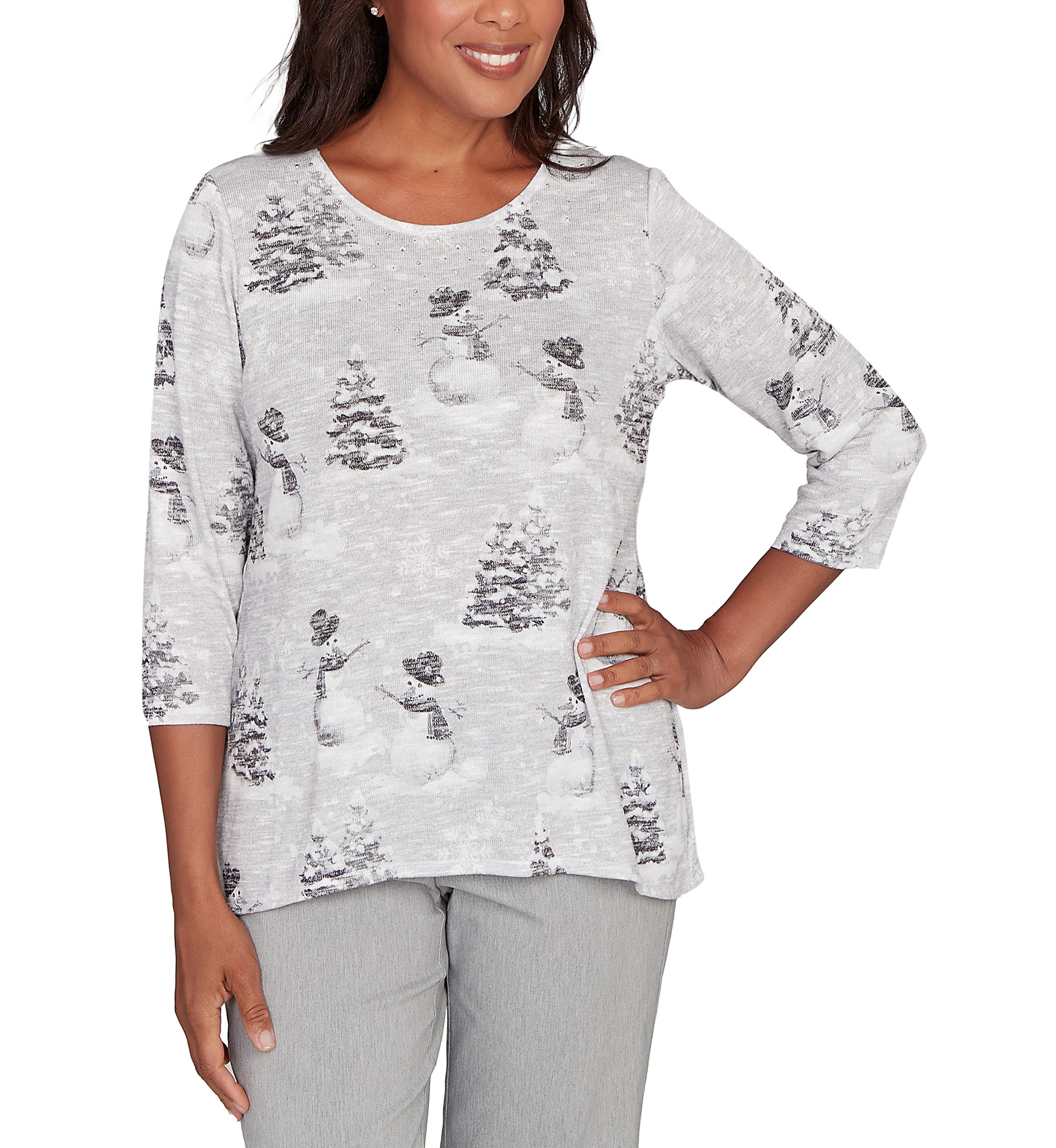 Womens Stockbridge Snowmen Scene Top