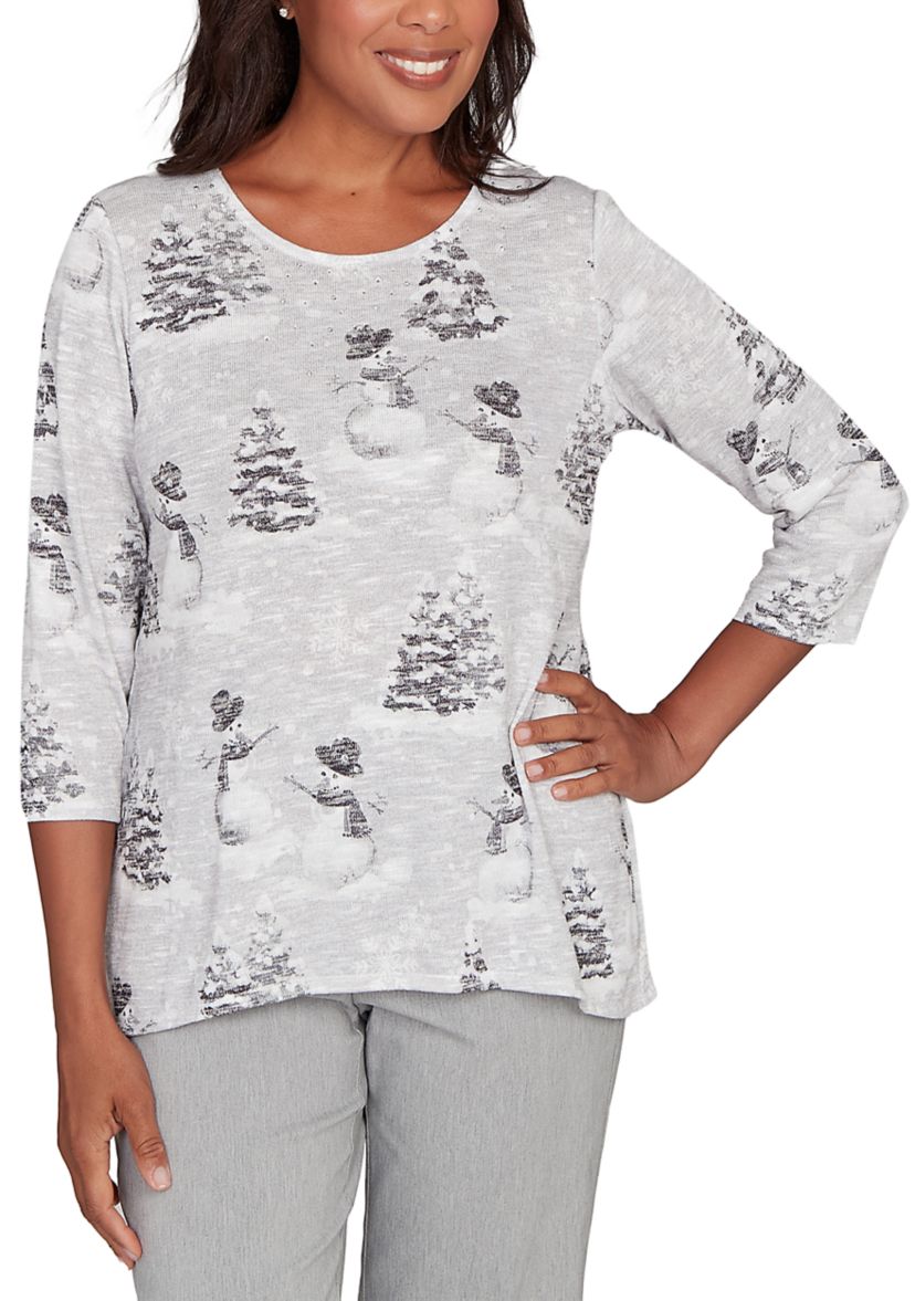 Womens Stockbridge Snowmen Scene Top