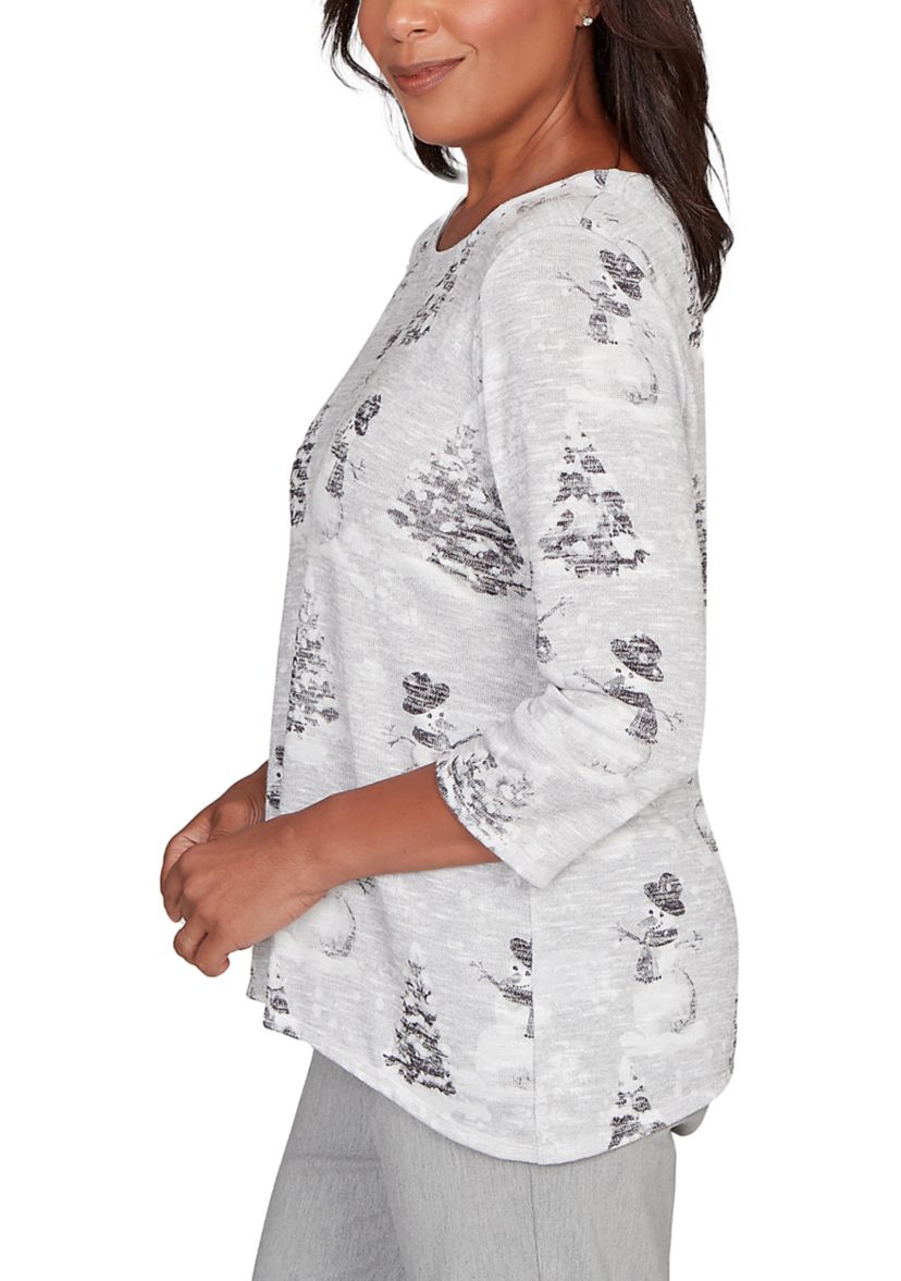 Womens Stockbridge Snowmen Scene Top