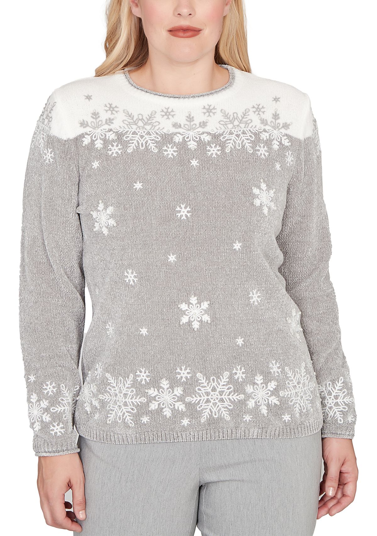 Womens Stockbridge Snowflake Embroidery Chenille Sweater