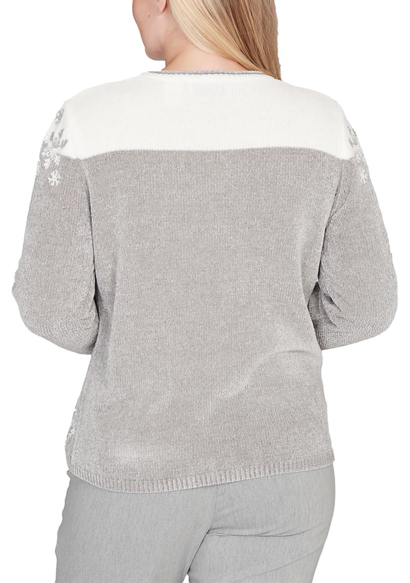 Womens Stockbridge Snowflake Embroidery Chenille Sweater