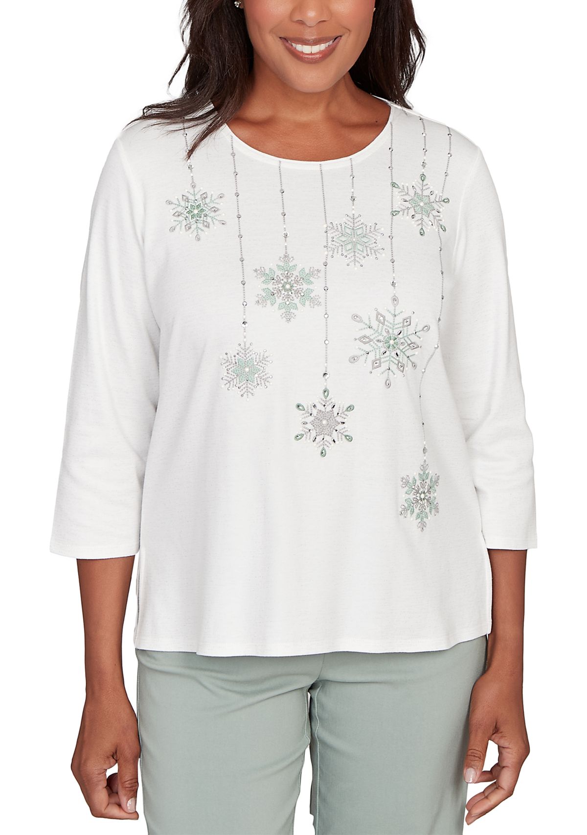 Petite Stockbridge Snowflakes Shimmer Top 