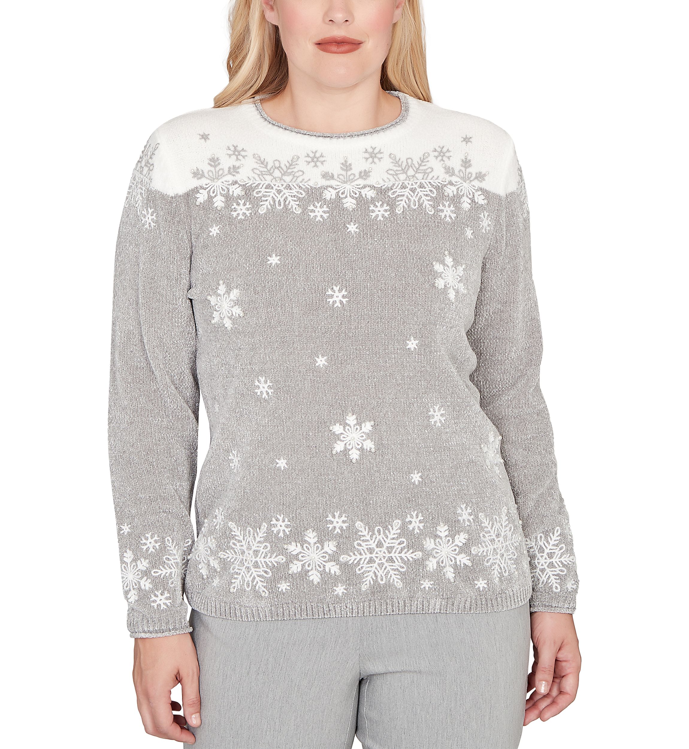 Petite Stockbridge Snowflake Embroidery Chenille Top 