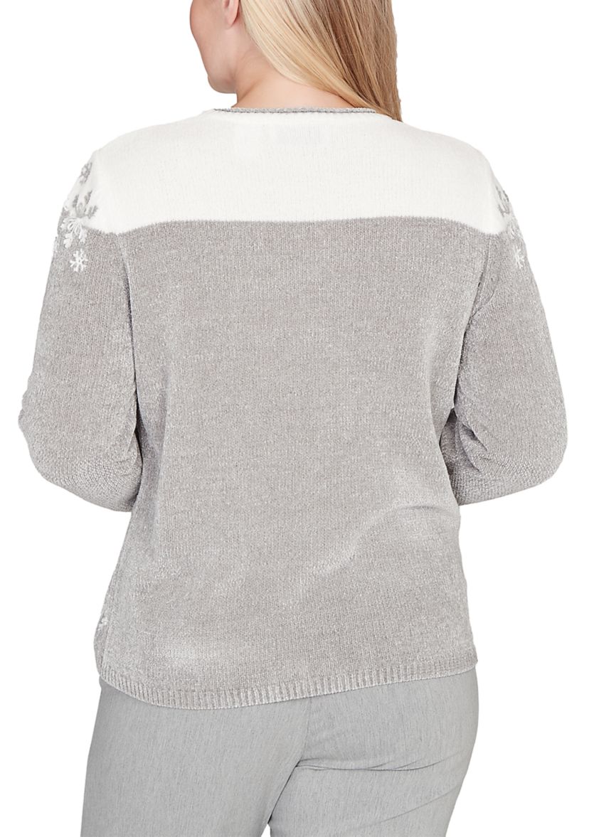 Petite Stockbridge Snowflake Embroidery Chenille Top 