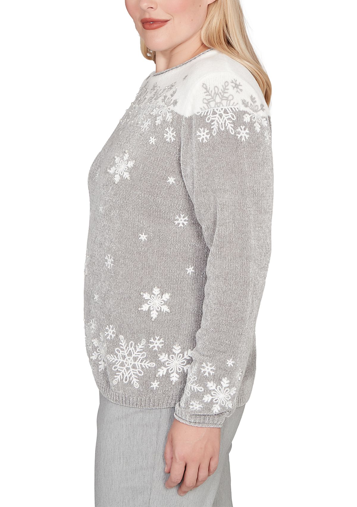 Petite Stockbridge Snowflake Embroidery Chenille Top 