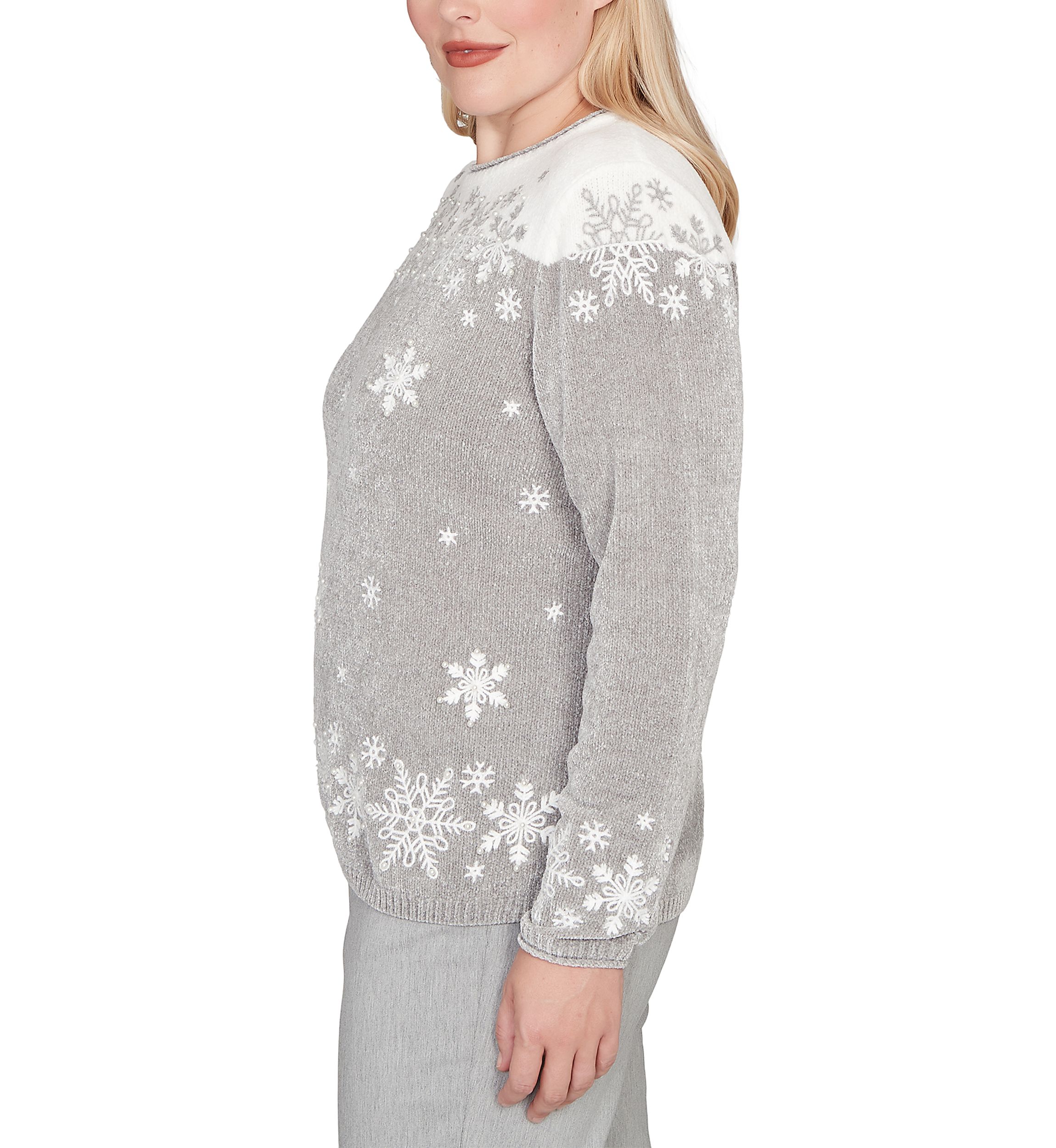 Petite Stockbridge Snowflake Embroidery Chenille Top 