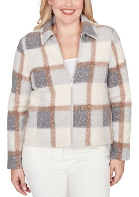 Alfred Dunner Women's Vienna Plaid Knit Boucle Jacket, Small