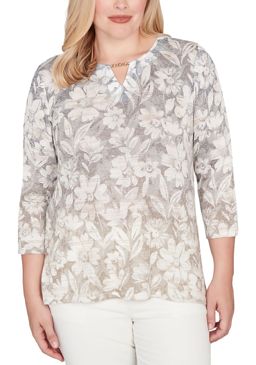 Womens  Vienna Texture Floral Ombre Top