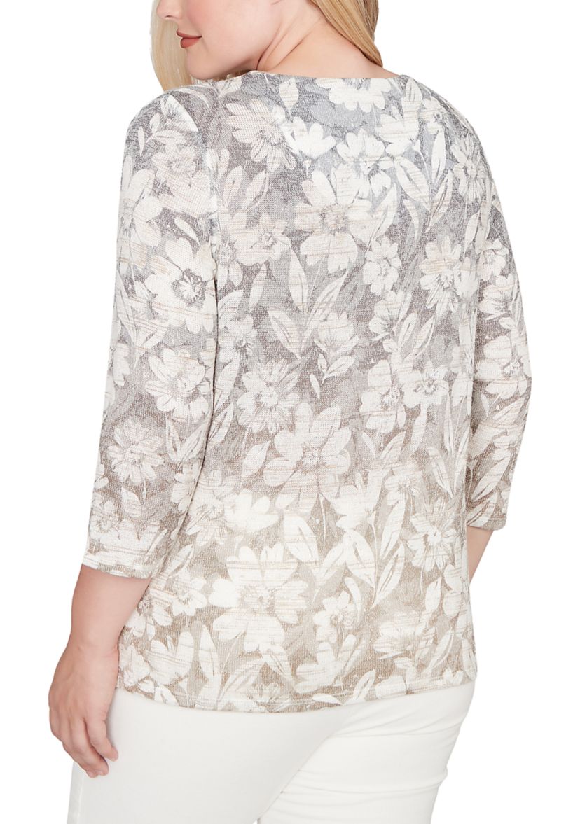 Womens  Vienna Texture Floral Ombre Top