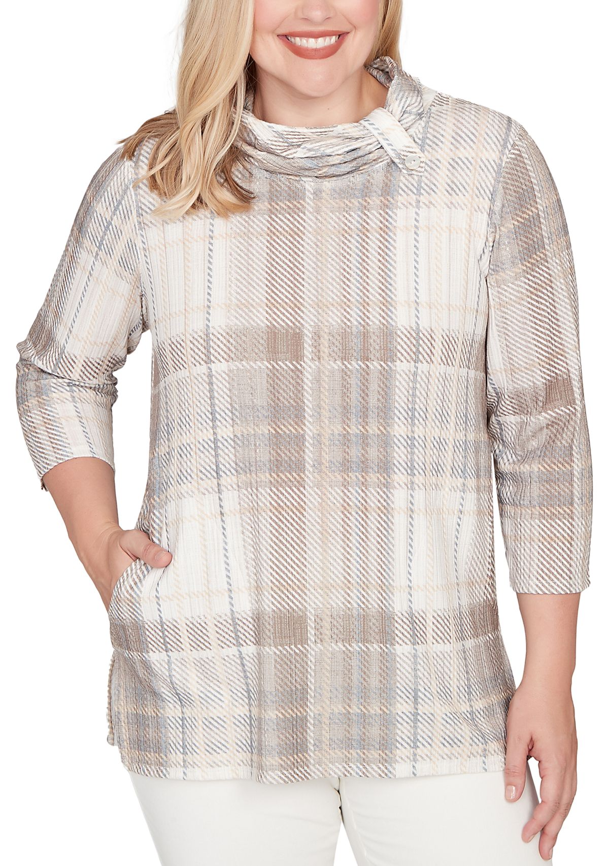 Womens Vienna Plaid Cowl Neck Top 