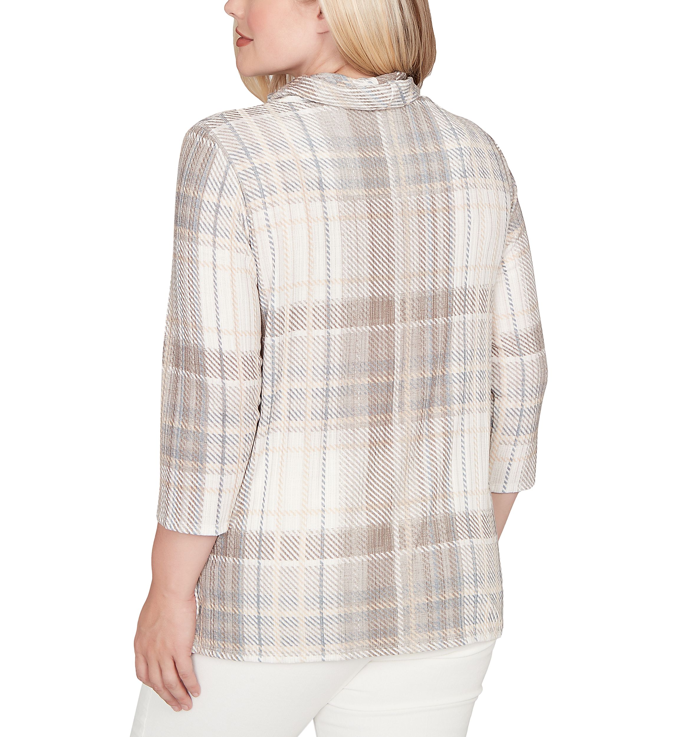 Womens Vienna Plaid Cowl Neck Top 