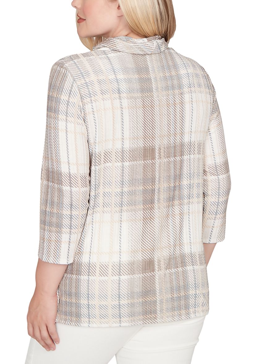 Womens Vienna Plaid Cowl Neck Top 