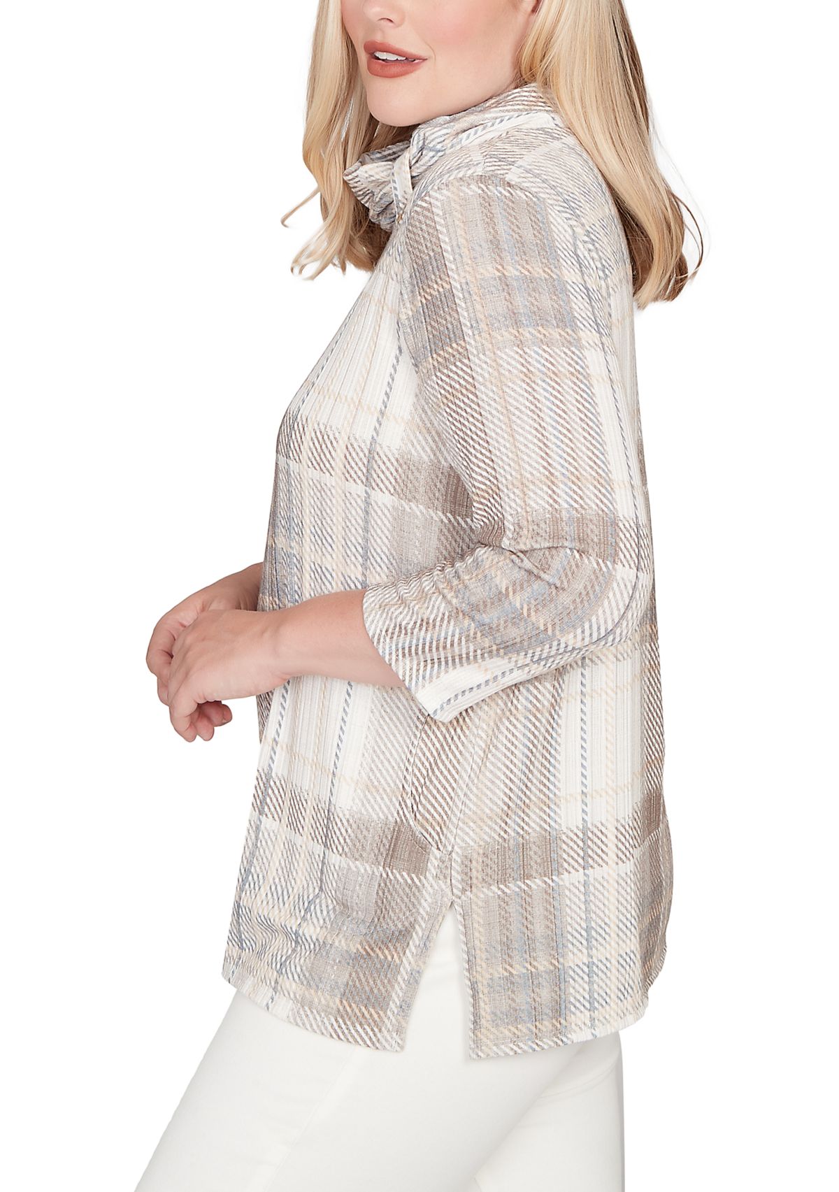 Womens Vienna Plaid Cowl Neck Top 