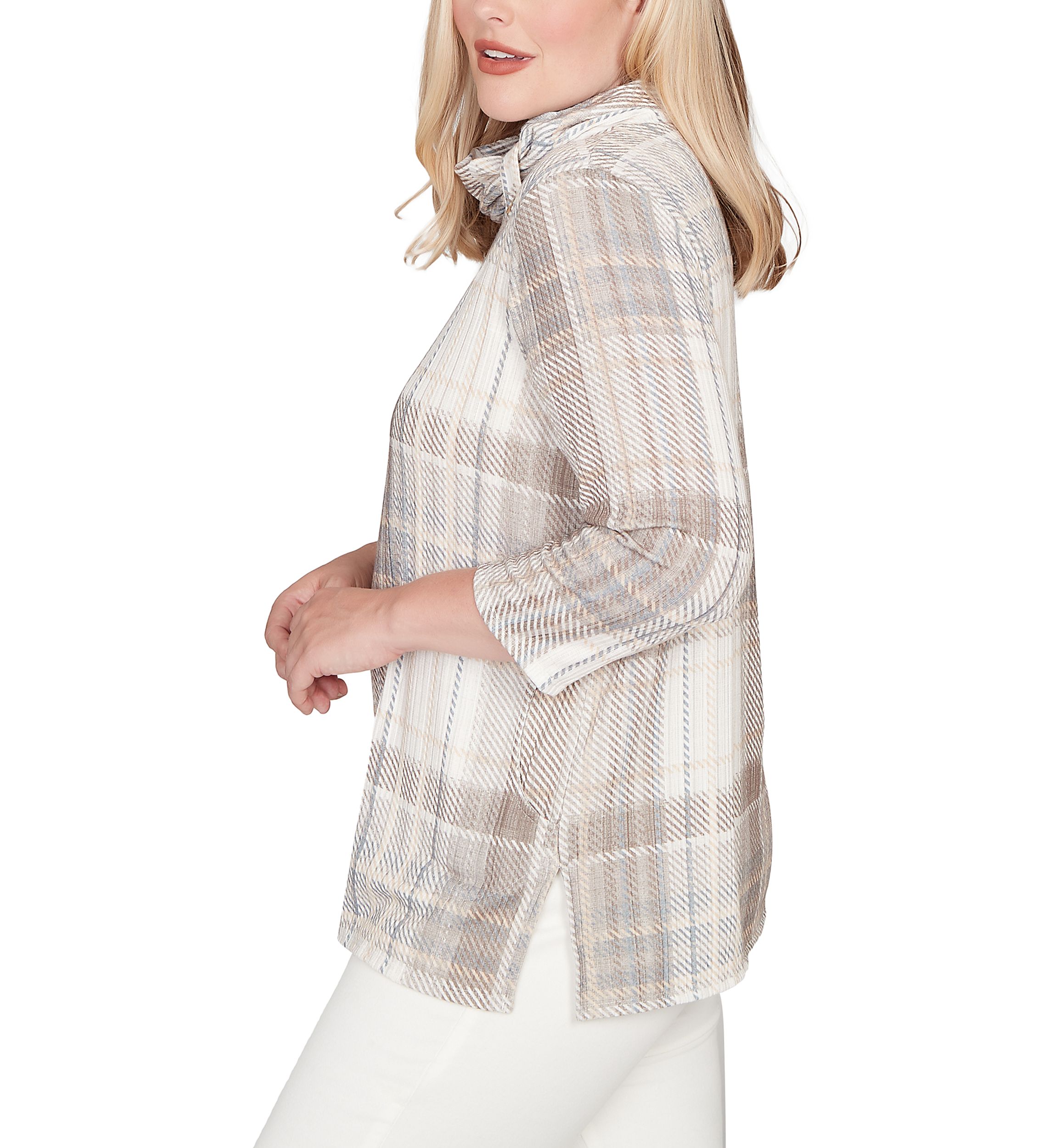 Womens Vienna Plaid Cowl Neck Top 