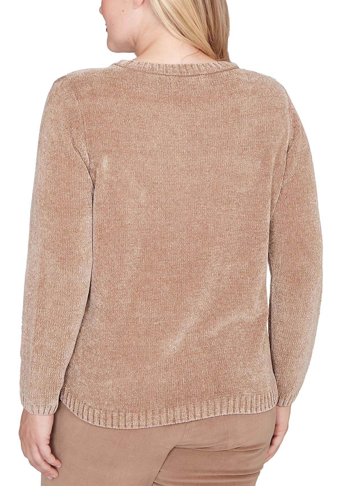 Womens Vienna Stitched Leaves Chenille Sweater 