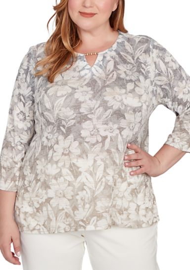 Plus Size Vienna Texture Floral Ombre Top
