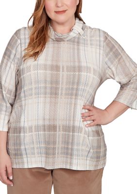 Alfred Dunner Women's Plus Size Vienna Plaid Cowl Neck Knit Top, 3X